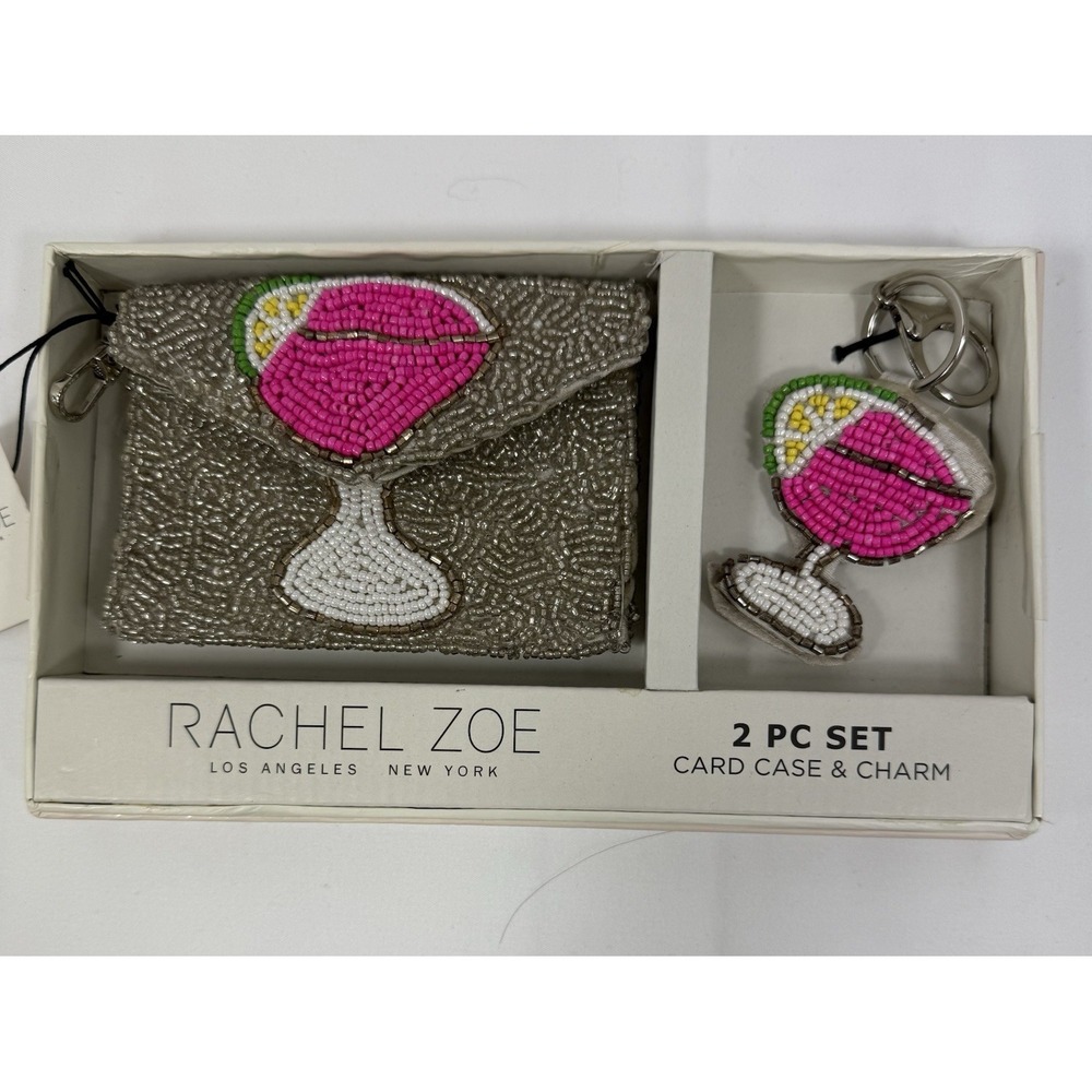 Rachel Zoe 2 PC Martini Beaded Card Case and Bag Charm Gift Set Girls Night Out